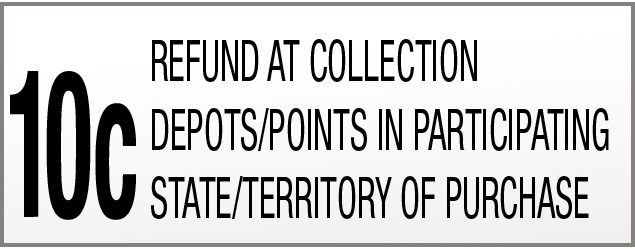 10c label, with the text - Refund at collection depots/points in participating state/territory of purchase